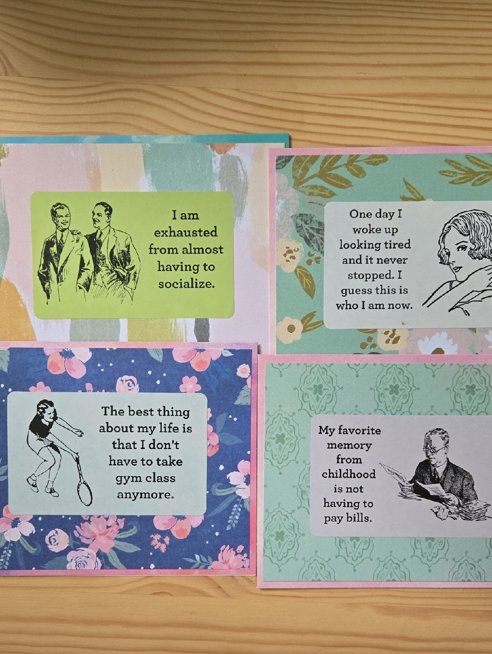 Handmade Set of 4 Humorous Cards - Adulting Is Hard
